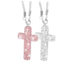 2 PCS Bling Jesus Cross for Car, Crystal Rhinestone Rear View Mirror