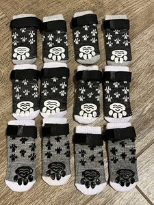 12 Pack Pet Paw Socks Dog Cat Non-Slip Grips Adjustable Strap Winter Warm Small