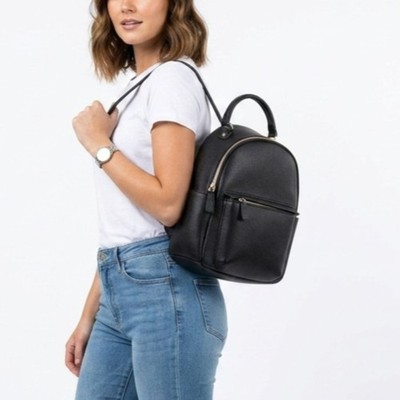 CARPISA ITALIAN Backpack Zip Top Black/Gold 12x10x5 Inches Faux Leather NEW NWT