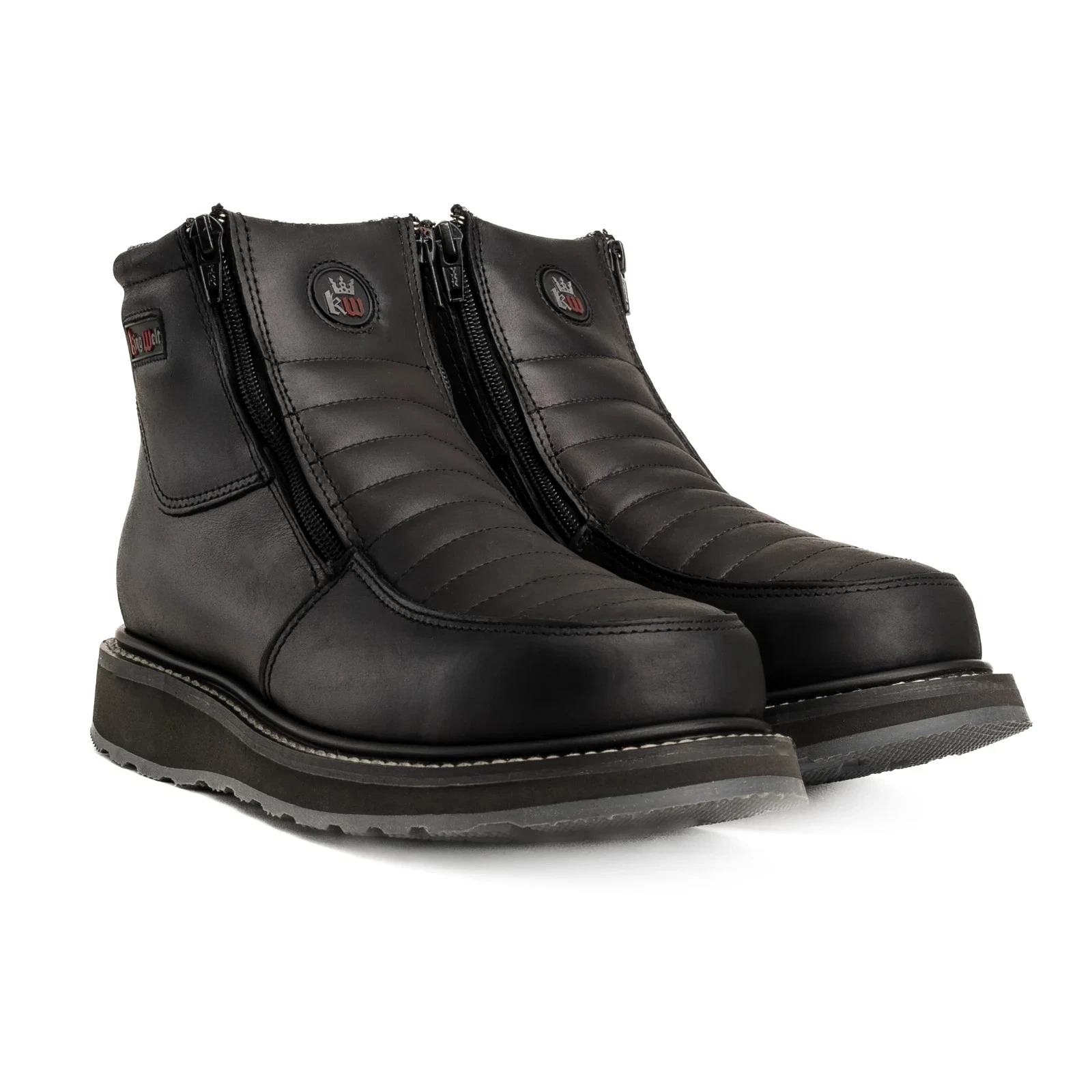 King Welt Ultra Flex Leather Double Density Zipper Work Boots Soft Toe - Black