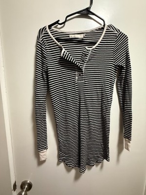 Ki-Line Striped Henley Long Sleeve Top Women s Size Small Black White