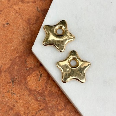 Vintage Peter Brams 14KT Yellow Gold 3D Large Star Hoop Earring Charms PAIR 20mm