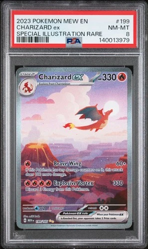 2023 POKEMON MEW EN-151 SPECIAL ILLUSTRATION RARE #199 CHARIZARD EX PSA 8