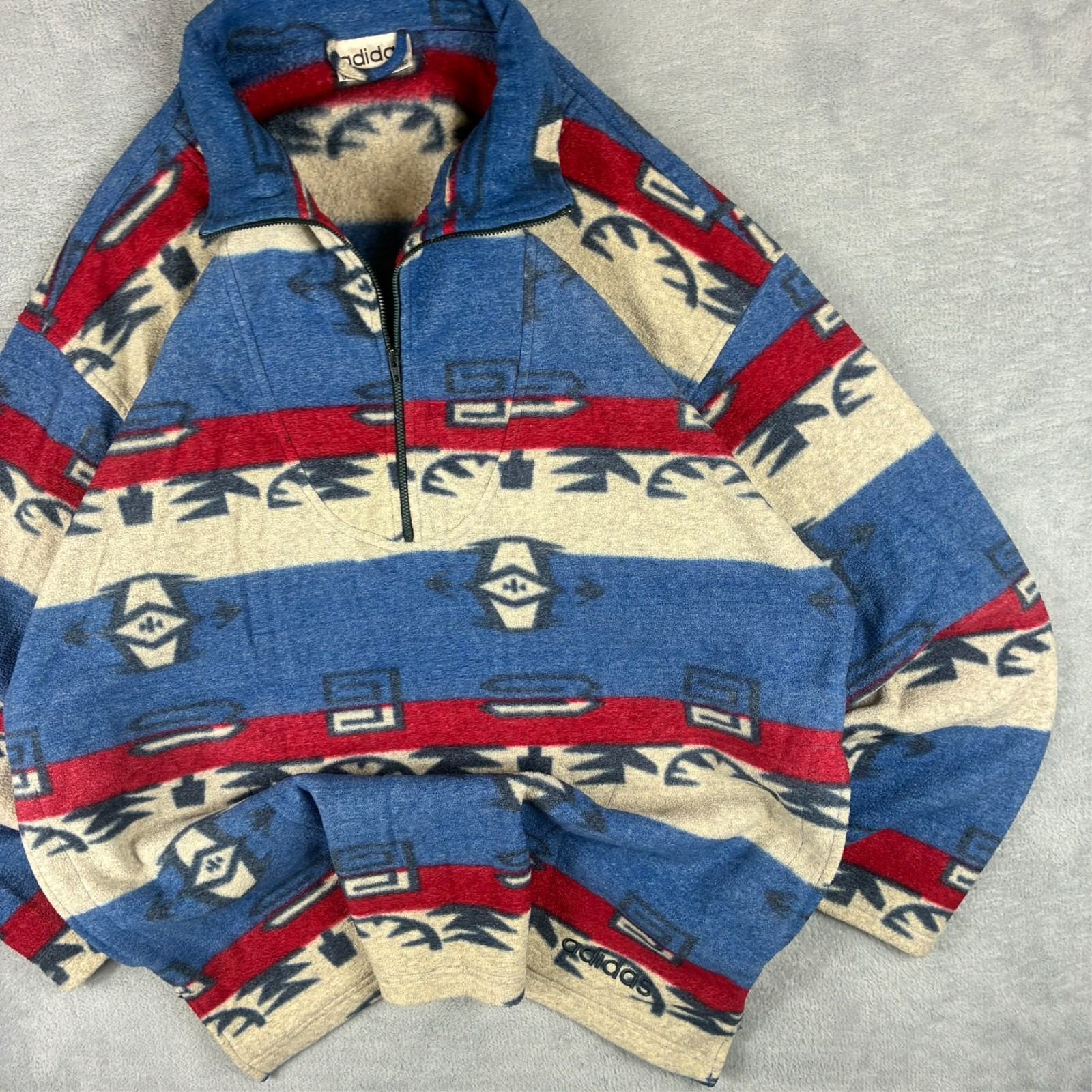 VTG Adidas 1990's Aztec Tribal Fleece Sz 40/42 Oversized Large 1/4 Zip Jumper image 3