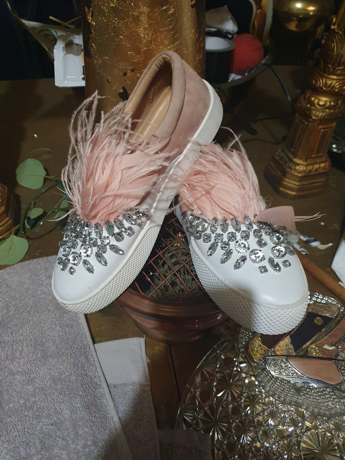 Ugg.. new ladies crystal oval and round encrusted..feathered Sneakers