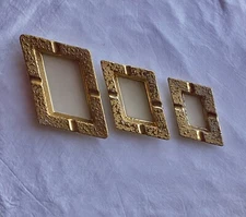 Mid-century modern nesting ashtrays set of  3 Ivory / Gold Ceramic parallelogram