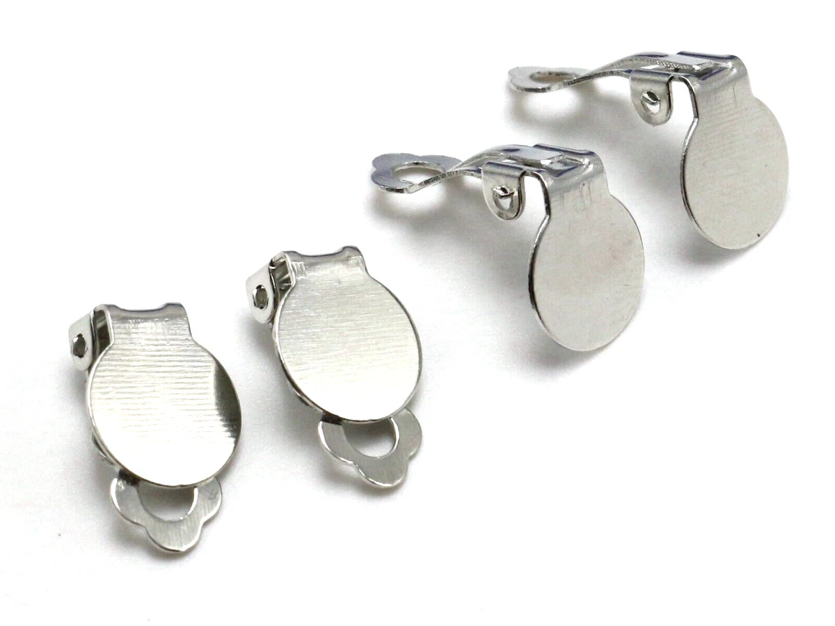 50 Silver Tone Clip On Ear Snap Dangle Earring with 10mm Pad Lever Back Finding