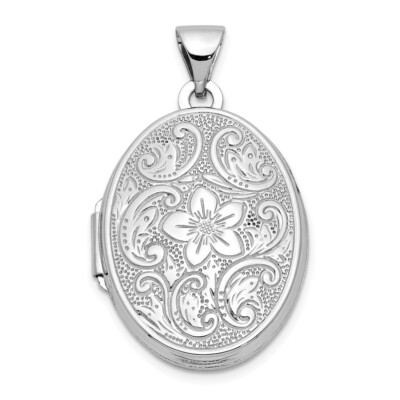 Real 14kt White Gold 21mm Oval Floral Scroll Border Locket | eBay