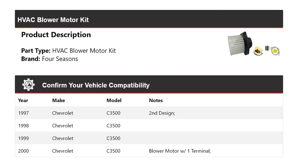 Kit de motor soplador de climatización para Chevrolet C3500 1997-2000 4 estaciones 1998 1999 Foto 2 de 3