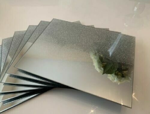 Gift Set of 4 SILVER Mirrored Glass Glitter Sparkle Drink Food Mats Placemat - Picture 1 of 2