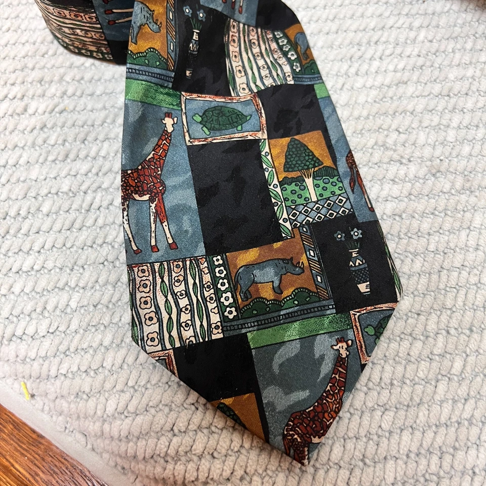 Everyday 男式 复古动物新奇领带 80 年代 90 年代野生动物园长颈鹿犀牛 — 第 3/4 张图片