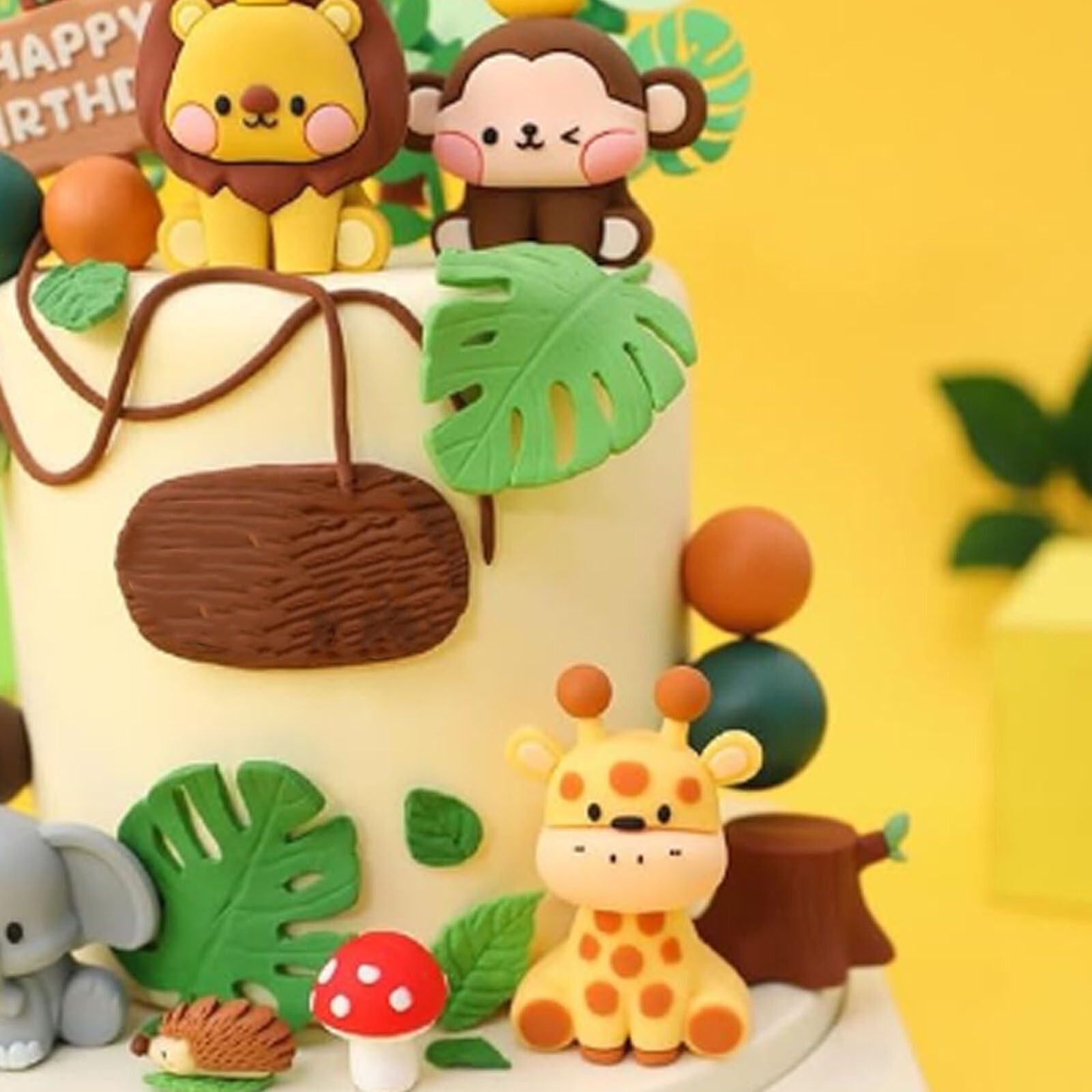 5Pcs Jungle Animal Cake Toppers - Safari Monkey Elephant Decorations