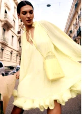 LANVIN 2024 Ruffle Hem Lemon Citrus Yellow Charmeuse Cocktail Dress US 6 / FR 38
