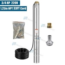 3'' Deep Well Submersible Pump, 3/4HP, 220V, 13 GPM, 247 ft MAX,60Hz,1.25in NPT