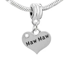 " Maw Maw Charm "Heart Dangle Bead Spacer For Snake Chain Charm Bracelet