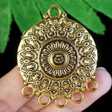 35x2mm Tibetan Golden Round Flower Connector Pendant Bead SJ86953