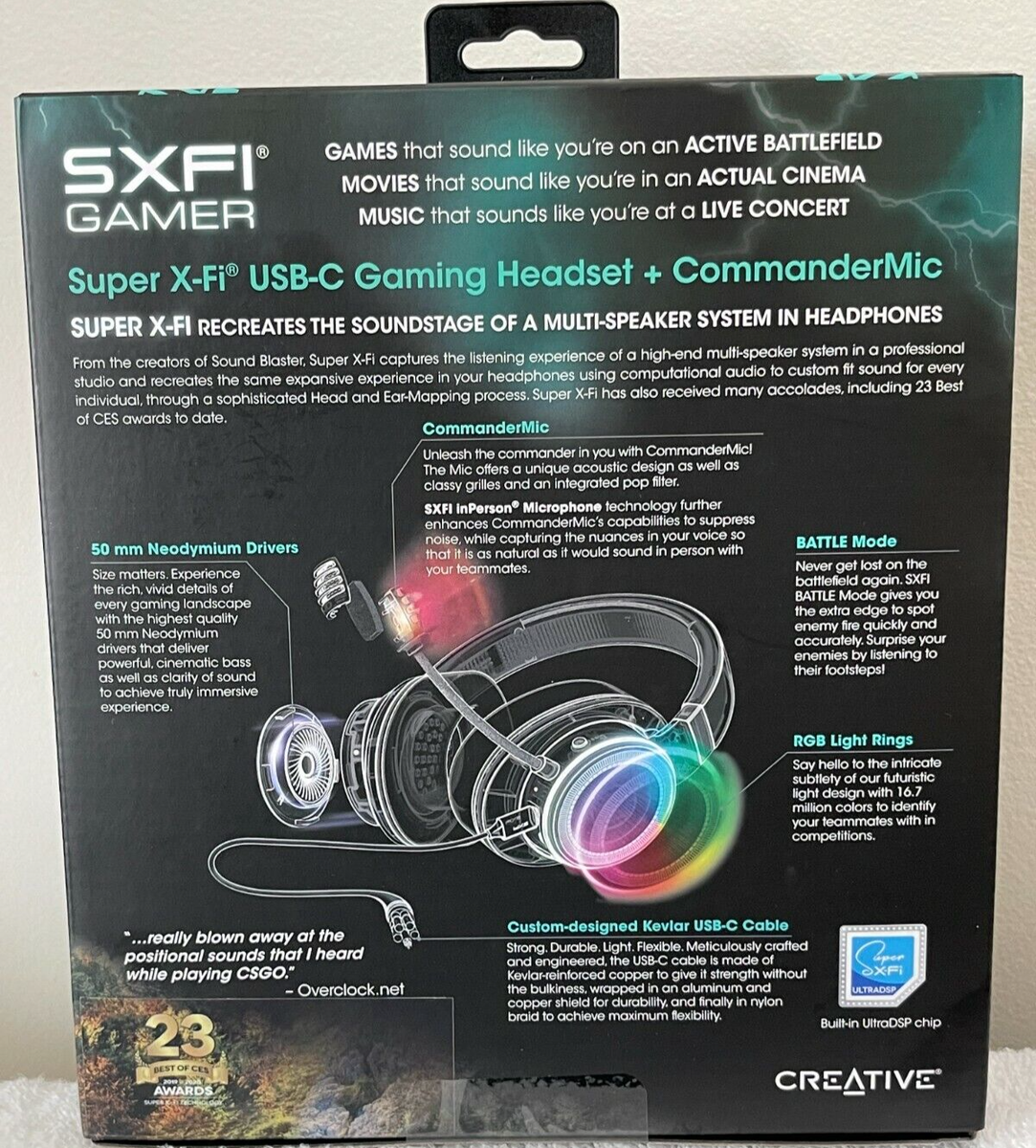 Creative SXFI Gamer USB-C Wired Gaming Headset Pro-Grade ANC