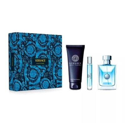 VERSACE POUR HOMME EAU DE TOILETTE SPRAY 3 PCS GIFT SET 3.4 FL OZ BRAND NEW
