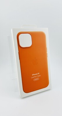 Original Apple iPhone 14 Leder Case Hülle mit MagSafe MPP83ZM/A Orange