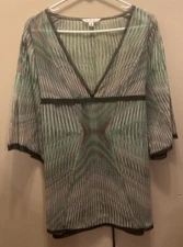 Cabi Womens Jubilee Mood Tunic Top Size S Green Striped Sheer Fairy Babydoll