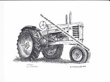 John Deere Model B Farm Tractor ~ Pen & Ink Print