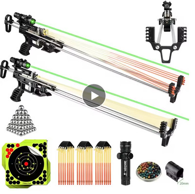DIY Long Pole Slingshot Laser Aiming Metal Powerful Hunting Long-range Shooting
