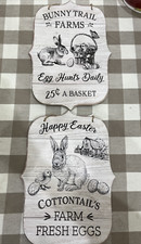  2 FARMHOUSE EASTER BUNNY   MDF Wall Decor SIGNS 13" H x 9" W Super Cute 