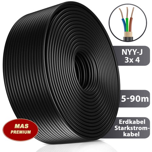 5-90m Erdkabel Starkstromkabel NYY-J 3x4 mm² Elektrokabel - Bild 2 von 11