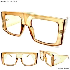 Oversized RETRO Large Super Thick Square Lensless Eye Glasses Frame Only NO Lens