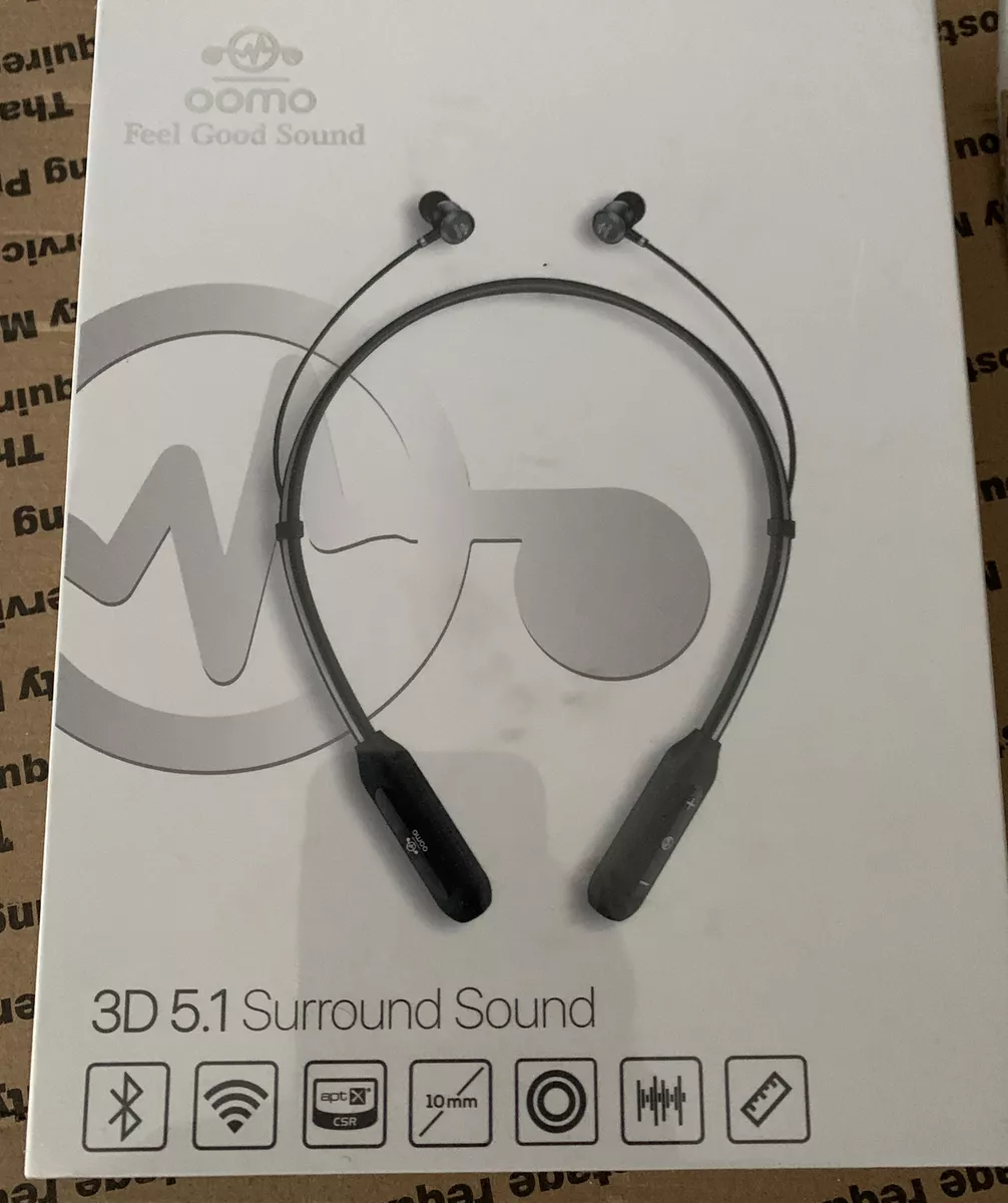 Oomo 3D 5.1 Surround Sound Bluetooth Earphones Wireless BLACK New Sealed