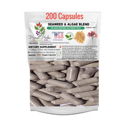 Seaweed & Algae Blend - Irish Moss, Bladderwrack, Kelp - 650mg, 200 Veggie Caps