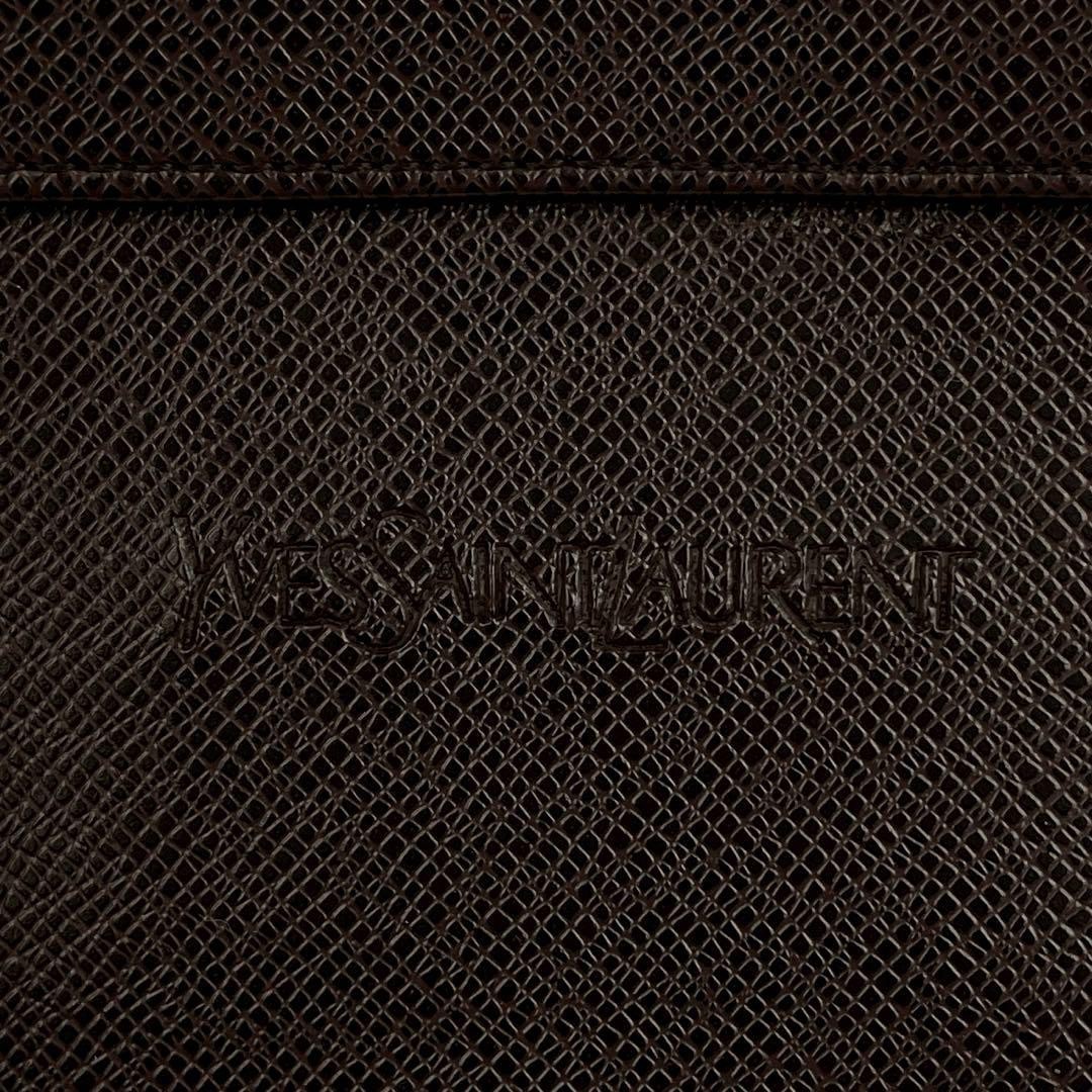 Borsa a mano Yves Saint Laurent logo pelle goffrata marrone scuro argento autentica