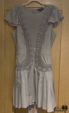 Warehouse Dress UK 14 Grey Pleated Lace/stitched Detail Short Sleeve Occasion