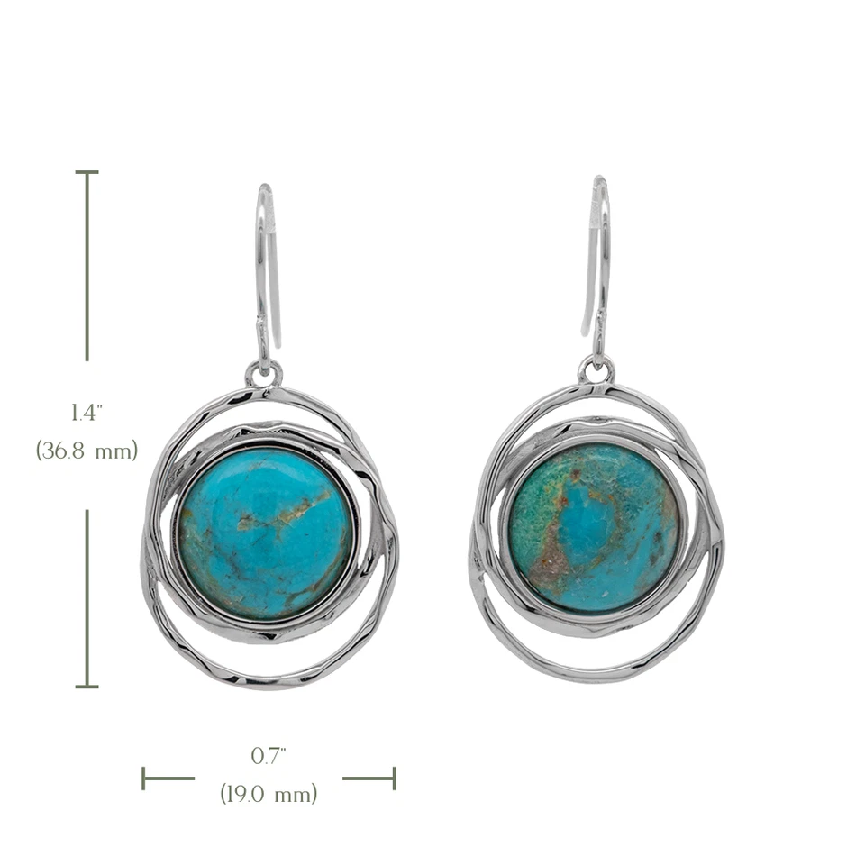 925 Silver Rhodium Plated Earrings Round Turquoise Stone Spiral Design - Image 4 of 4
