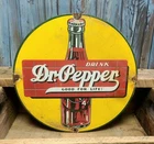 Vintage Dr Pepper Porcelain Metal Enamel Soda Pop Bottle Advertising Sign