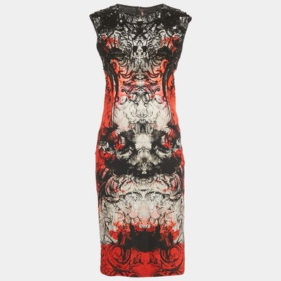 Roberto Cavalli RedBlack Print Crepe Beaded Sleeveless Dress M