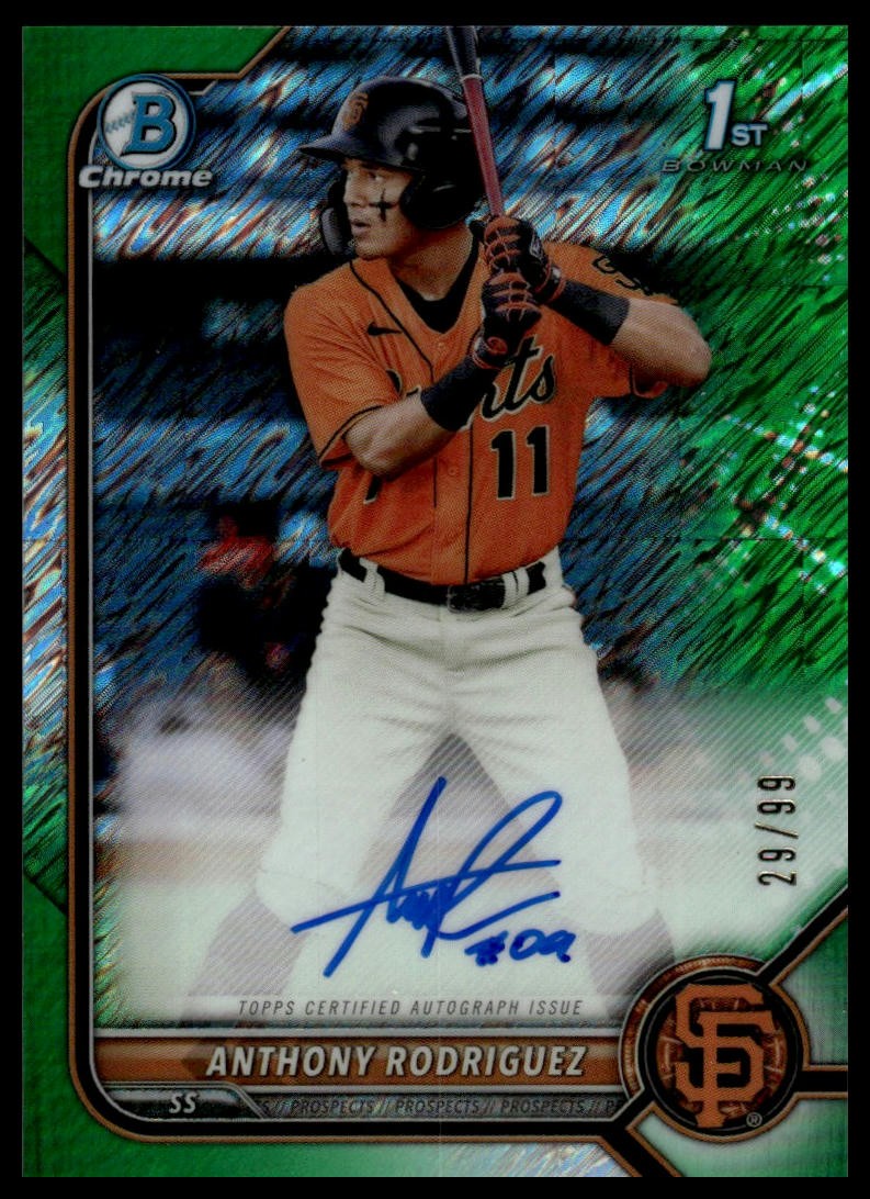 2022 Bowman #CPA-ARZ Anthony Rodriguez Chrome Prospects Auto Green Shimmer /99