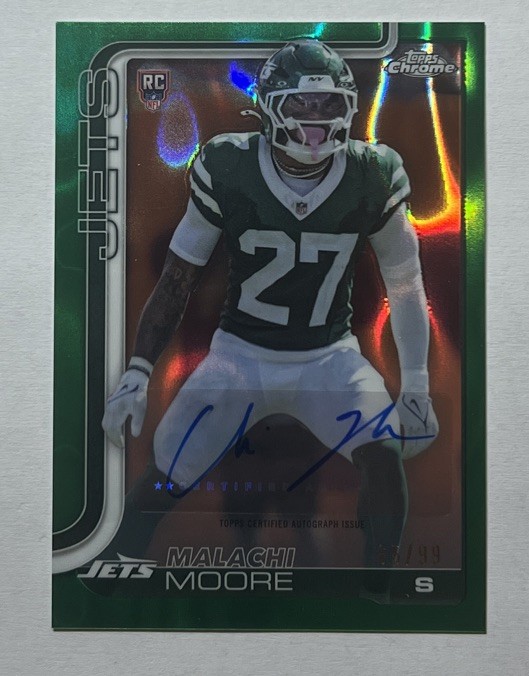 2025 Topps Chrome Malachi Moore RC Green Wave Refractor Auto /99 #RRA-MM Jets