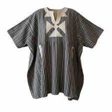 Traditional UNISEX Ghanaian Hand- Woven Blue  White Stripes Smock Batakari