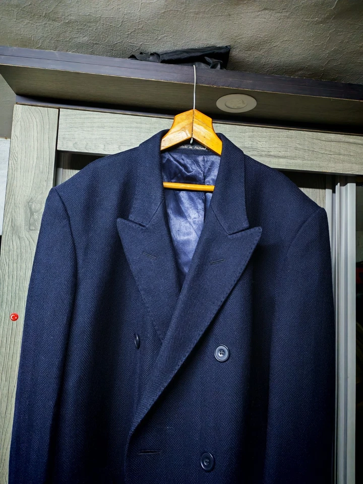 1970s vintage Hammersley pure wool classic db gangster navy over coat 46R 48R - Image 3 of 4