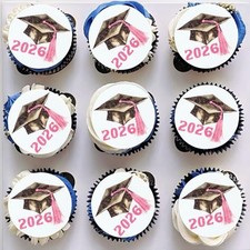 Gyufise 48Pcs Edible 2026 Graduation Cap Cupcake Toppers Wafer Paper Class of...