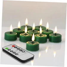  Flameless LED Wax Tealights with Remote Batteries, Flickering Battery Green