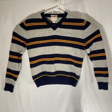 Brooks Brothers Pure Lambs Wool Sweater Size Large Gray Yellow Blue Red Stripes