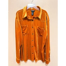 Wrangler Retro Velvet Button Up Shirt Womens Large Orange Y2K Western