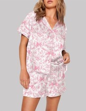 Pink Coquette Bows Floral Pattern Pajama Set