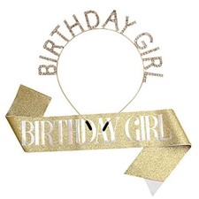 Birthday Crown for Women with Sash Gold White Happy Birthday Tiara for Women