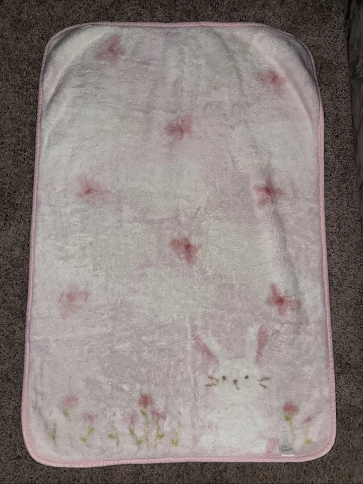 Carters Pink Bunny Micropelush Conejo Flores Mariposa Bebé Manta Acrílico Poliéster Foto 3 de 4