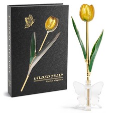 24K Gold Dipped Real Tulip – Golden Sunshine, Bright Forever Flower with Book...
