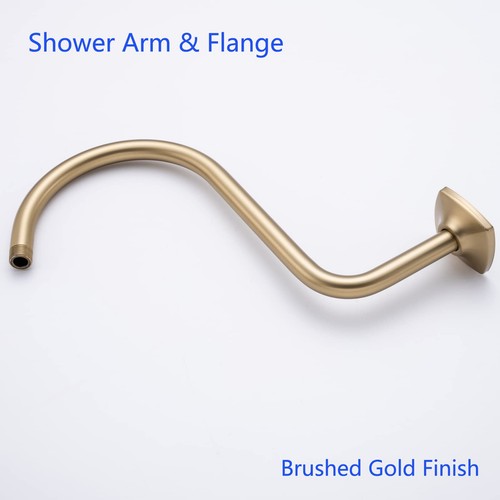 13 Inch High Rise S Shape Shower Extension Arm with Flange,Brushed Gold Showe... - Picture 7 of 9