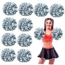 pcs Cheerleading Pom Poms Bulk Metallic Foil Cheerleader with Baton 12 Silver